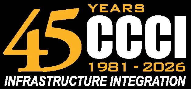 A large yellow 45 and white CCCI next to the word YEARS and 1981 - 2026. Bottom text: INFRASTRUCTURE INTEGRATION.